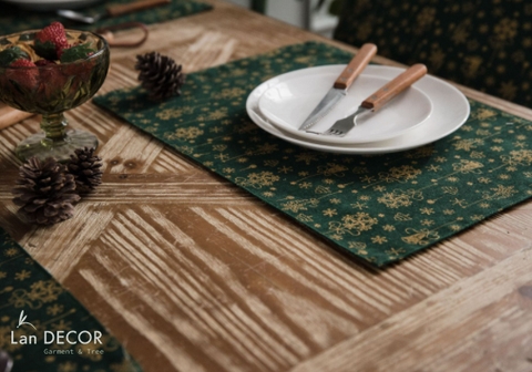 Tấm lót bàn ăn cho mùa Giáng sinh, Noel bày tiệc sang trọng, lịch sự- TBA552-xanh