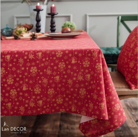 Khăn trải bàn Noel, tiệc Giáng sinh sang trọng, lịch sự cho bàn ăn-TB552-đỏ