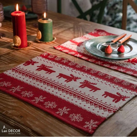 Tấm lót bàn ăn họa tiết tuần lộc trang trí tiệc giáng sinh ấm cúng- TL590