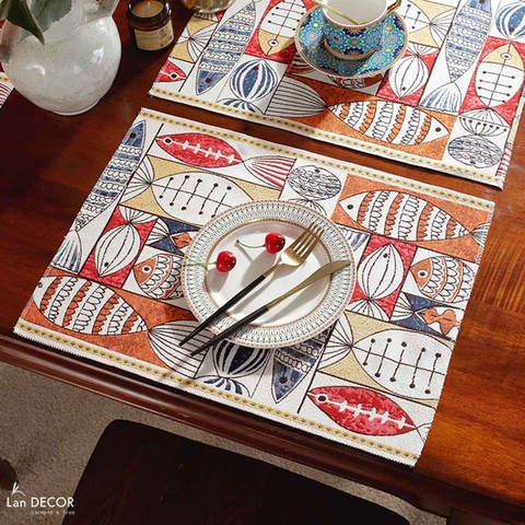 Tấm lót bàn ăn họa tiết con cá độc đáo, decor bàn tiệc mùa lễ hội- TL587