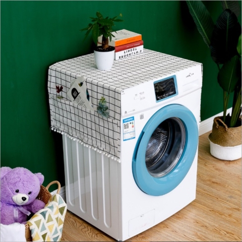 Phủ máy giặt kẻ ô vuông vải màu ghi nhạt  - TBP250