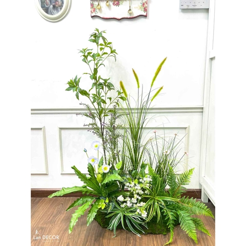 Bồn Rêu Thiết Kế- Bồn Rêu Hoa Tiểu Cảnh Trang Trí Sảnh Chung Cư, Điểm Nhấn Không Gian (90x40x130cm)- RC083