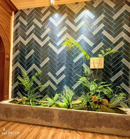 Tiểu Cảnh Dương Xỉ- Thi Công Tiểu Cảnh Dương Xỉ Culi Giả Decor Căn Hộ Khách Thanh Trì(280x35x175cm)- RC102