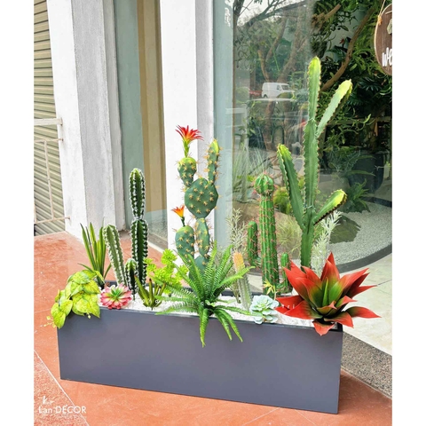 Xương Rồng Giả Decor- Bồn Tiểu Cảnh Xương Rồng Decor Căn Hộ Hiện Đại (100x30x75cm)- BC235