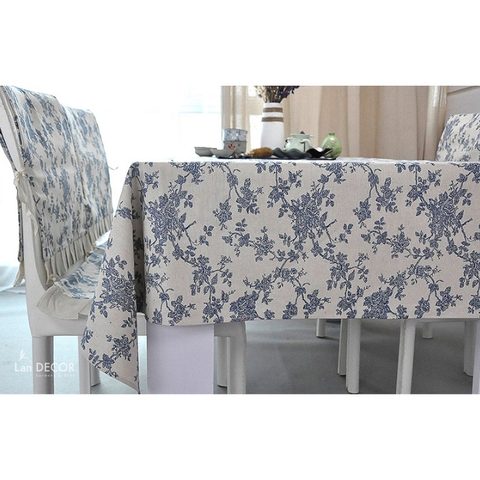 Khăn trải bàn Landecor họa tiết hoa lam xanh trang nhã - TB463