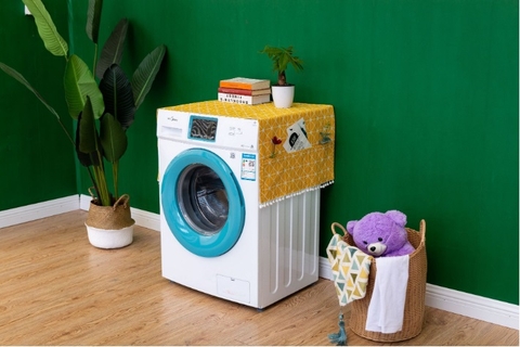 Phủ máy giặt họa tiết bàn cờ vải vàng  - TBP302