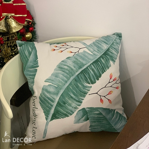 Vỏ gối Landecor họa tiết lá chuối xanh (khổ 2,4 m)- VG505