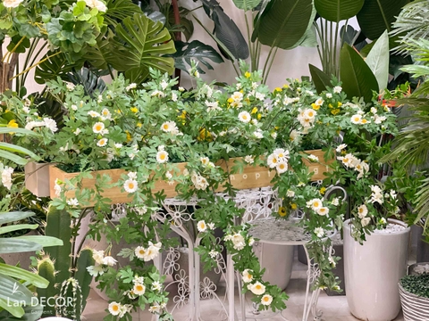 Hoa giả - Cành hoa Dã Quỳ trang trí tiểu cảnh, bồn hoa, giỏ treo decor nhà cửa LanDecor 90cm (Trắng/vàng) - HC1097