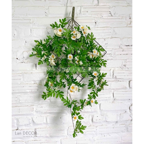 Hoa giả - Cành hoa Dã Quỳ trang trí tiểu cảnh, bồn hoa, giỏ treo decor nhà cửa LanDecor 90cm (Trắng/vàng) - HC1097