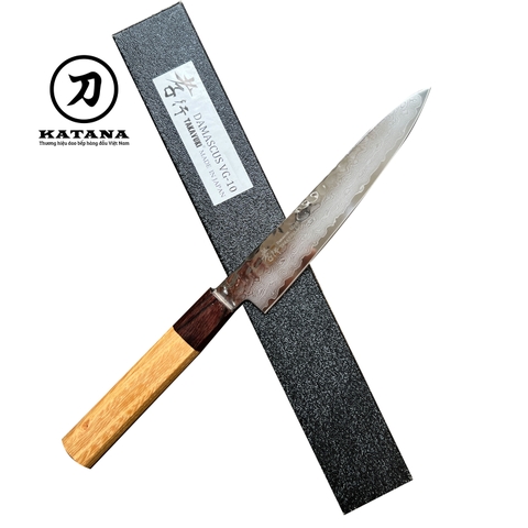 Dao bếp Nhật cao cấp Sakai Takayuki thép Damascus Hammered 33 lớp VG10 Petty cán vàng - Dao gọt hoa quả (150mm)