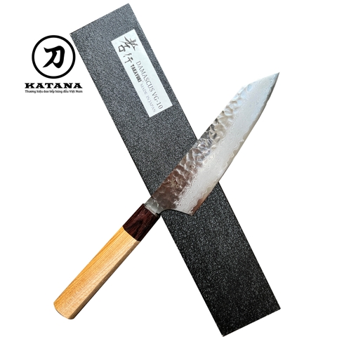 Dao bếp Nhật cao cấp Sakai Takayuki thép Damascus Hammered 33 lớp VG10 Ken-Santoku - Dao thái đa năng (160mm)