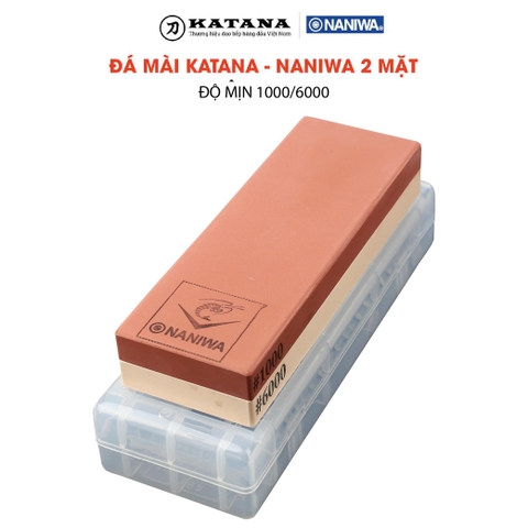 Đá mài dao Naniwa thương hiệu KATANA 2 viên độ mịn trung và cao #1000/#6000 (185x65x30mm) - NKP-1000/6000C đế kèm hộp đựng bảo quản