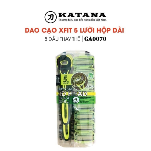 Dao cạo râu cao cấp Nhật Xfit 5 blade màu xanh 8 đầu thay (hộp dài) XF5-8BS