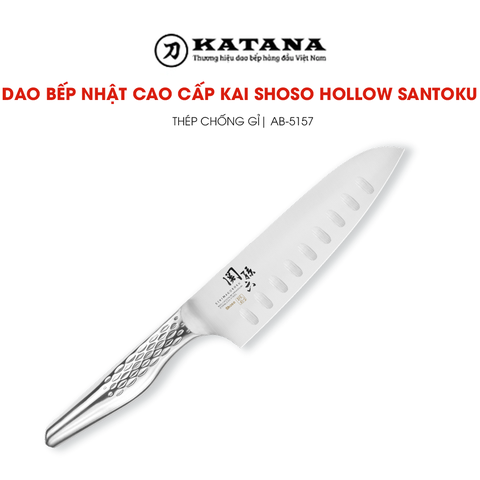 Dao bếp Nhật cao cấp KAI Shoso Santoku Hollow - Dao thái 3 trong 1 chống dính AB5157 (165mm)