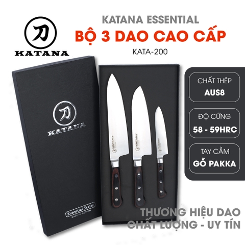 Bộ 3 chiếc dao bếp cao cấp thương hiệu KATANA Essential - Dao thái thịt cá - Dao đa năng -  Dao gọt hoa quả - KATA200