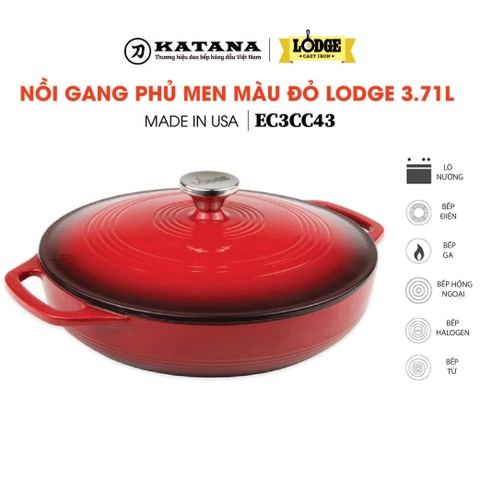 Lodge - Nồi gang phủ men màu đỏ -  3.71L