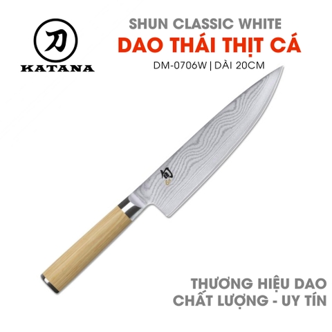 Dao thái thịt cá cao cấp KAI Nhật Bản - Shun Classic White Chef thép VG-Max Damascus 69 lớp DM0706W (200mm)