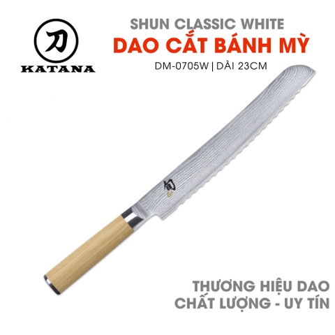 Dao cắt bánh mỳ cao cấp KAI Nhật Bản - Shun Classic White Bread thép VG-Max Damascus 69 lớp DM0705W (230mm)