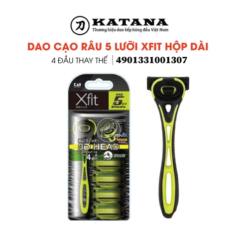 Dao cạo râu cao cấp Nhật Xfit 5 blade màu xanh 4 đầu thay (hộp dài)