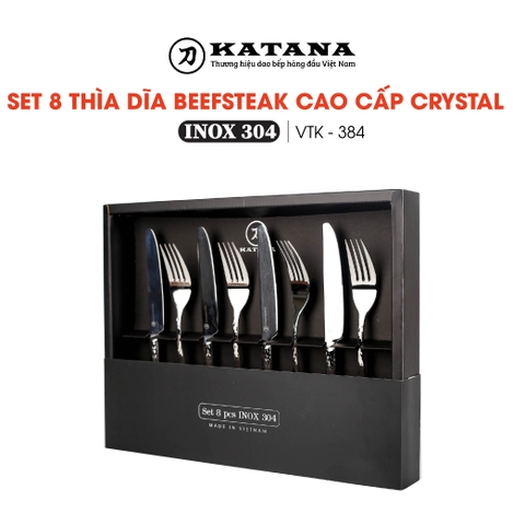 Set 8 dao dĩa beefsteak KATANA cao cấp vân quả trám Crystal VTK384