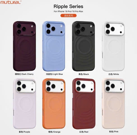Ốp Lưng Mutural Ripple Chống Vân Tay Viền Camera Đính Đá Sạc Không Dây Magnetic Iphone 17/18 Pro Max