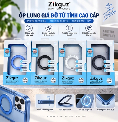 Ốp Zikguz Bioni lưng nhám viền màu kèm kệ 360* cho iphone 17/18 promax