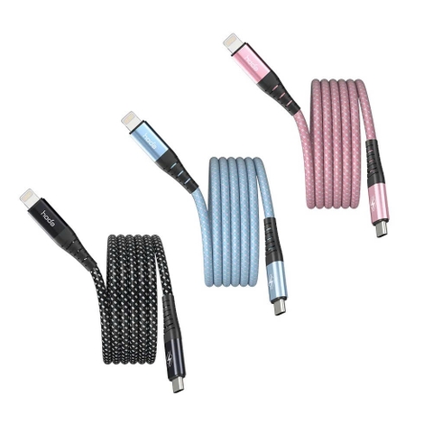 cáp bện dù cuộn từ tính  USB-C sang lightning W3 27W 1.2m/2m sạc nhanh