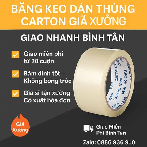 Băng Keo Dán Thùng Carton Bình Tân – Mua Giá Xưởng, Giao Nhanh Trong Ngày