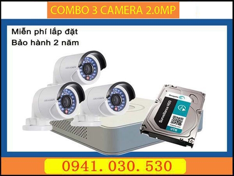 Trọn bộ camera quan sát: 3 camera thân 2.0MPX