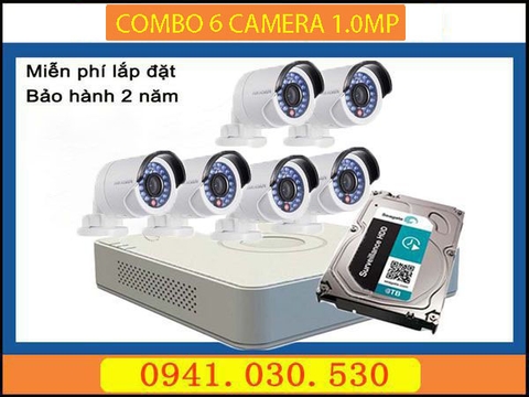 Trọn bộ camera quan sát: 6 camera thân 1.0MPX