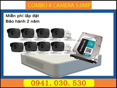 Trọn bộ camera quan sát: 8 camera thân 5.0MP