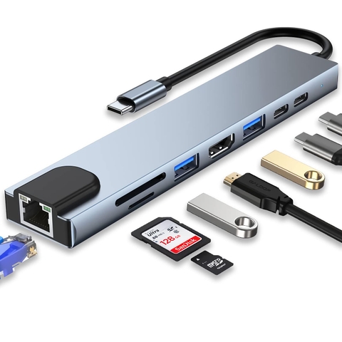 Bộ Chuyển Đổi Hub USB C Hub 8 Trong 1 Type C