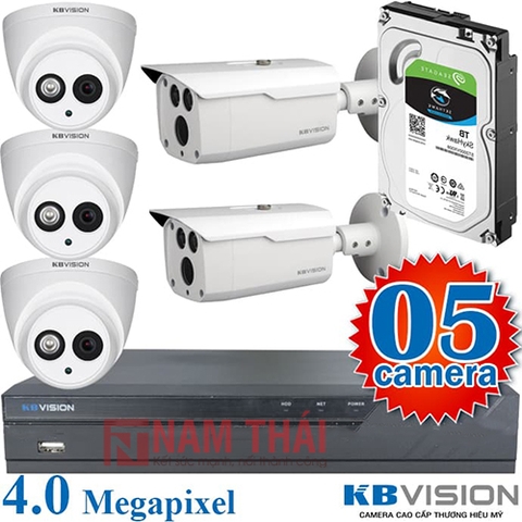 Lắp đặt trọn bộ 5 camera giám sát 4.0MP KBvision