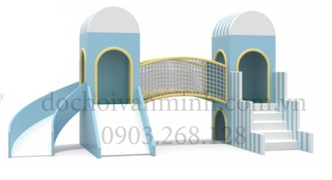Cầu Trượt Khối Mềm Xanh 2 Gian