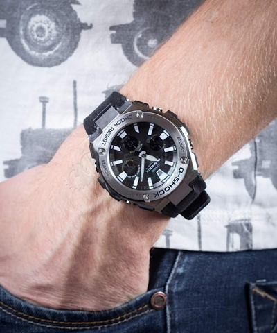 G-Shock GST-S130C-1ADR Vỏ Thép | Dây Vải | GST-S130C-1A Pin Năng Lượng Mặt Trời