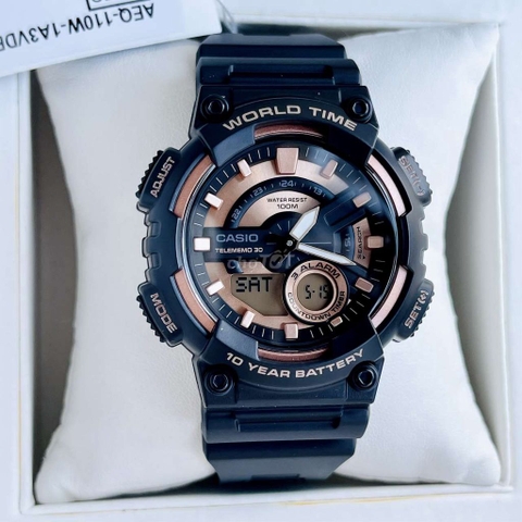 Casio Worldtime AEQ-110W-1A3 Pin 10 năm - Chống nước 100m bơi lội - Giờ thế giới