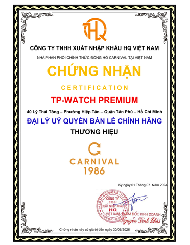 Đồng hồ nam Dây Thép Carnival 8239G-CV-TK Automatic - Kính Sapphire - Size 38mm - Chống nước 50m