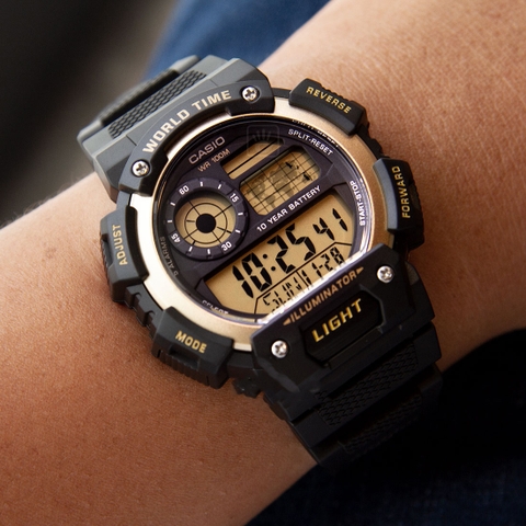Casio Worldtime AE-1400WH-9A Pin 10 năm - Chống nước 100m bơi lội - Giờ thế giới