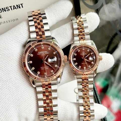 Đồng Hồ Cặp Đôi Dây Thép Carnival 8131-CH-N Chocolate Demi Rose Gold