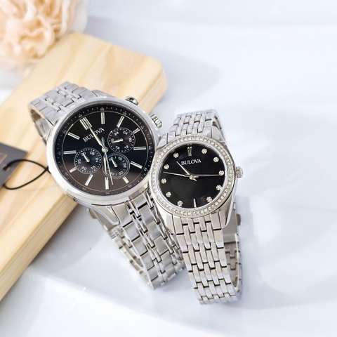 Đồng Hồ Cặp Đôi Bulova 96K107 và 96L317 Máy Quartz