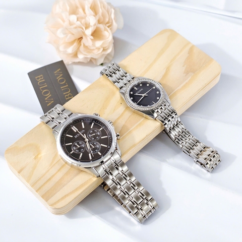 Đồng Hồ Cặp Đôi Bulova 96K107 và 96L317 Máy Quartz