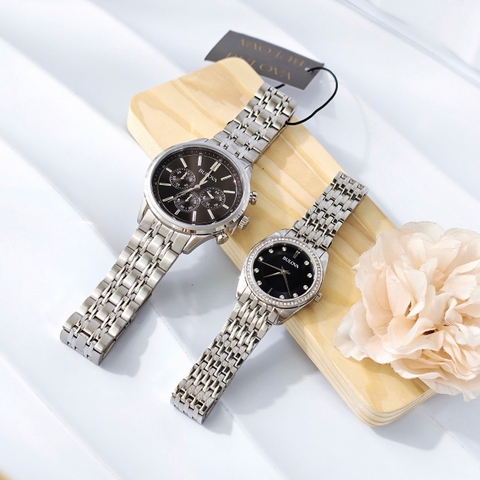 Đồng Hồ Cặp Đôi Bulova 96K107 và 96L317 Máy Quartz