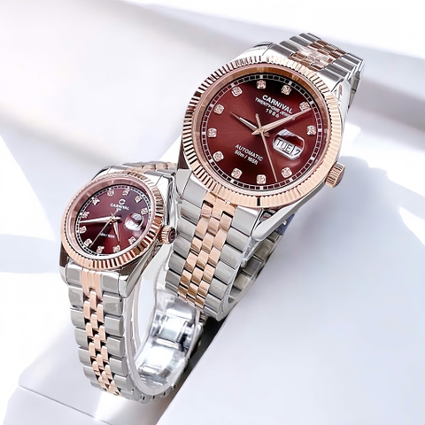 Đồng Hồ Cặp Đôi Dây Thép Carnival 8131-CH-N Chocolate Demi Rose Gold