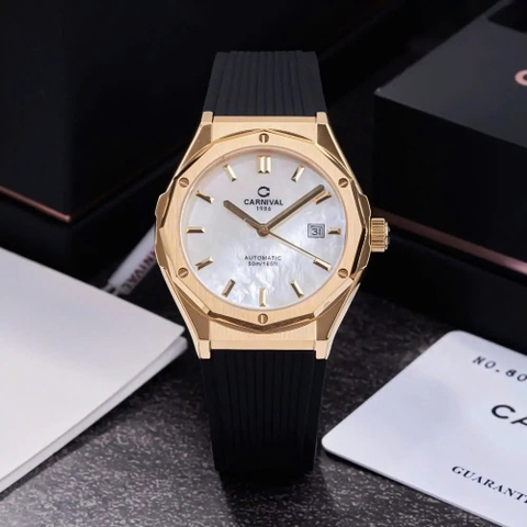 Đồng Hồ Nam Dây Cao Su Carnival 8168G-VV-DCS-TK Xà Cừ - Automatic - Kính Sapphire - Size 42mm