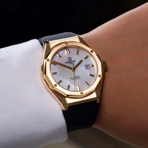 Đồng Hồ Nam Dây Cao Su Carnival 8168G-VV-DCS-TK Xà Cừ - Automatic - Kính Sapphire - Size 42mm
