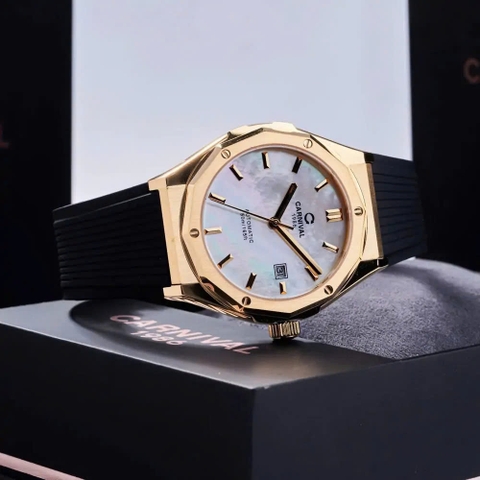 Đồng Hồ Nam Dây Cao Su Carnival 8168G-VV-DCS-TK Xà Cừ - Automatic - Kính Sapphire - Size 42mm