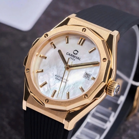 Đồng Hồ Nam Dây Cao Su Carnival 8168G-VV-DCS-TK Xà Cừ - Automatic - Kính Sapphire - Size 42mm