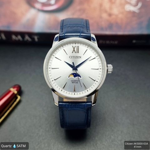Đồng Hồ Nam Dây Da Citizen Quartz AK5000-03A Moonphase - Size 42mm