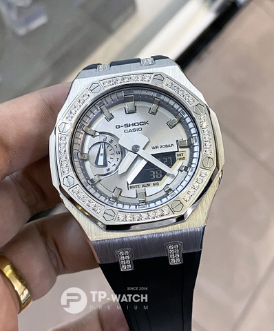 G-SHOCK GA-2100SB-1A AP CUSTOM ĐÁ VIỀN x DÂY NHỰA ĐEN