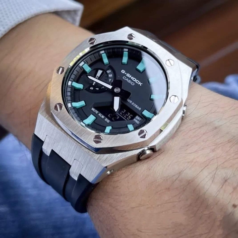G-SHOCK GA-2100SKE-7A AP CUSTOM SILVER x BLACK CỌC SỐ XANH ROYAL OAK (SPECIAL)